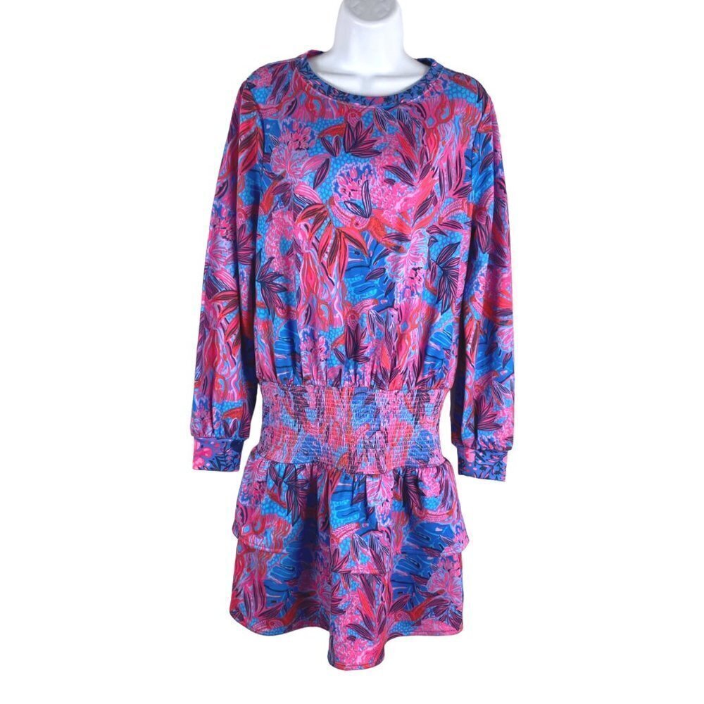 Lilly Pulitzer Dress Ruby Red Wild Times Small Long Sleeve Smocked DR-1236